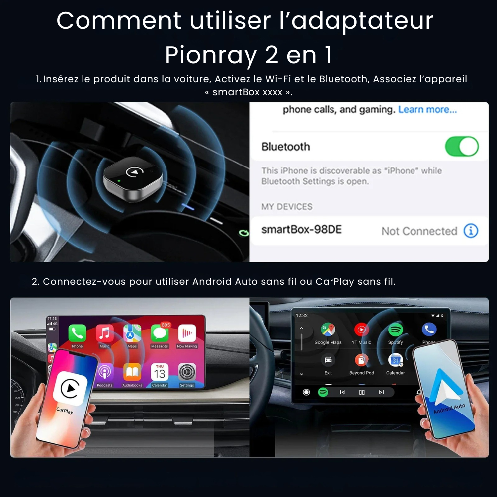 Boîte CarPlay &amp; Android Auto Sans Fil