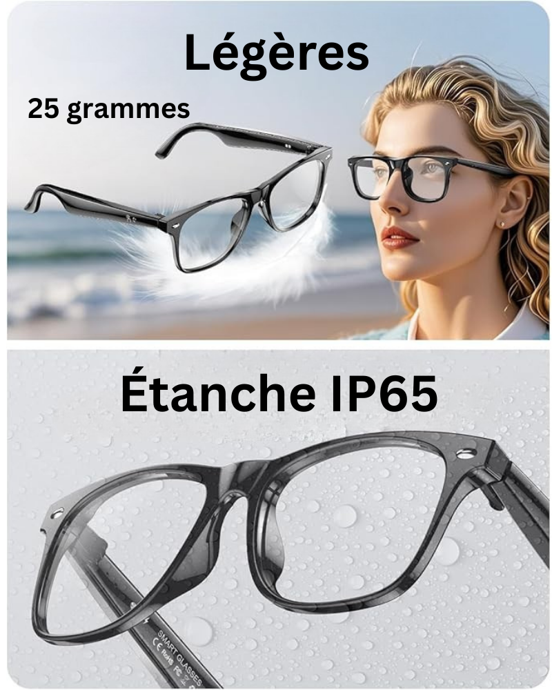 Lunettes connectées 4K IA | Caméra HD mains libres, Contrôle Vocal &amp; Appels Bluetooth 